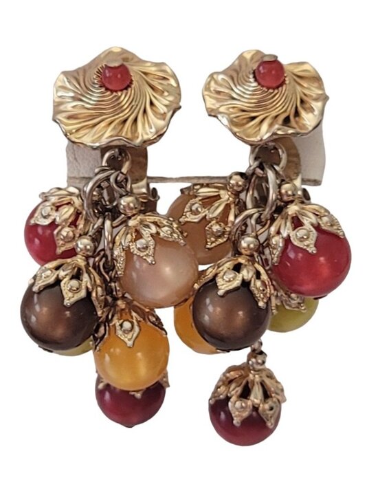 Napier Jewelry - Napier Gold-Tone Autumn Moonstone Glow Stone Charm Dangle Clip-On Earrings, E726
